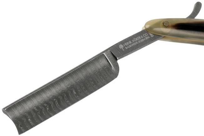 Böker Manufaktur Damascus Horn Straight Razor 140523DAM 5 Böker Manufaktur Damascus Horn Straight Razor 140523DAM - Image 3