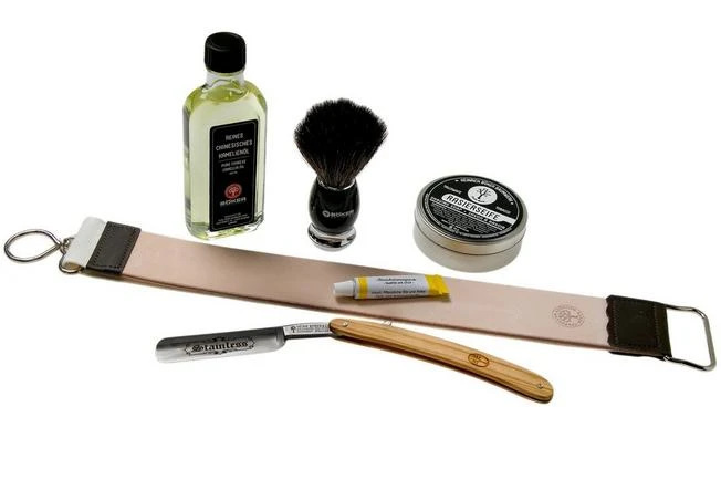 Böker Stainless Olive Set 140537SET Shaving Set 3 Böker Stainless Olive Set 140537SET Shaving Set